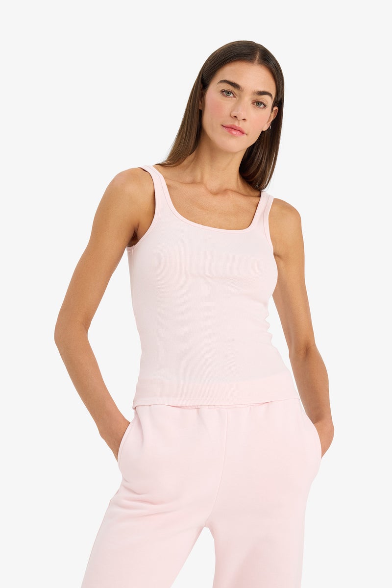 DeFacto Pink Woman Slim Fit Basic Camisole Round Collar Tank Top Casual - Image 3